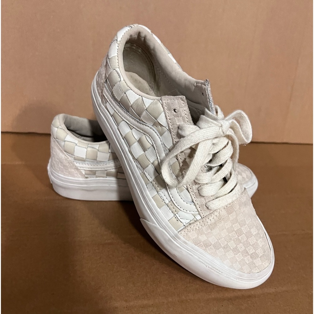 VANS Old Skool Platform Woven Leather Blanc de Blanc women size 8